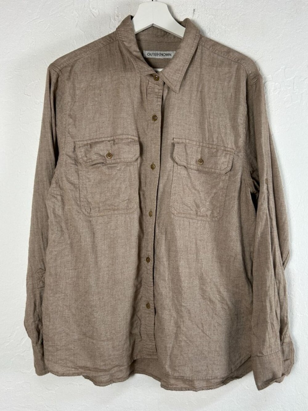 Outerknown Women Brown Organic Cotton Long Sleeve Button-Up Utility Shirt Medium